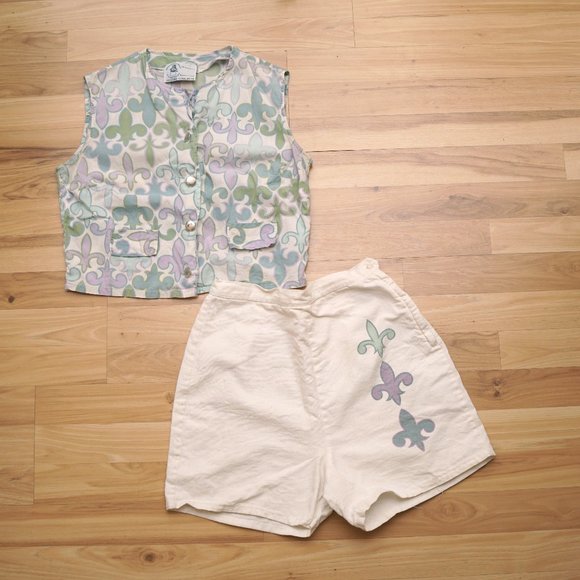 50s / 1950s 60s / 1960s Fleur de Lis Mint Lavender Coordinating Set - Picture 4 of 8